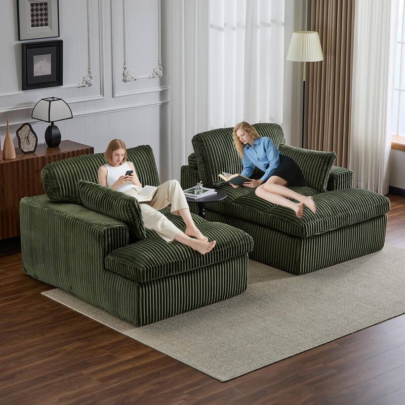 Double Chaise Lounge Sofa - Upholstered Sleeper Cloud Couch, No Assembly, Corduroy - Living Room, Bedroom