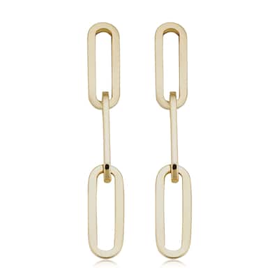 14k Yellow Gold Polished Paperclip Dangle Earrings (1 inch)
