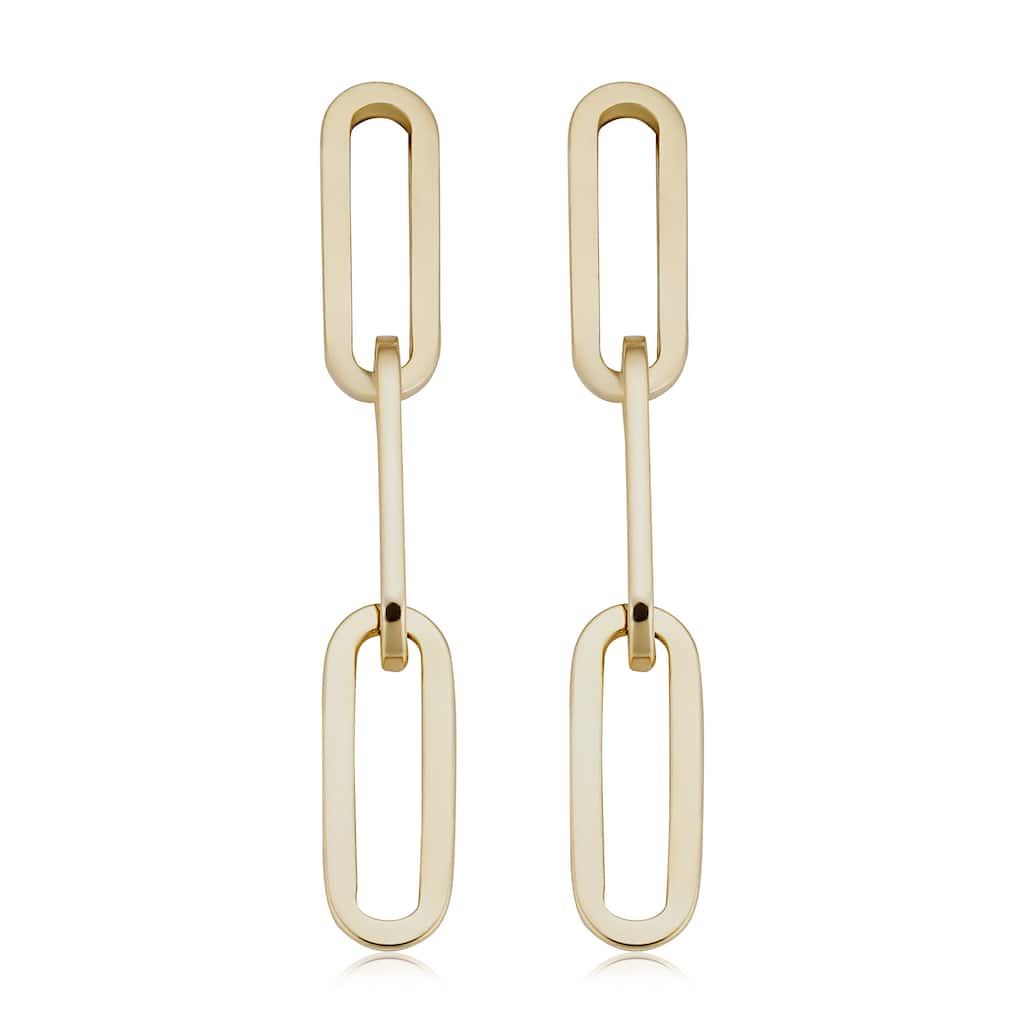 14k Yellow Gold Polished Paperclip Dangle Earrings (1 inch)