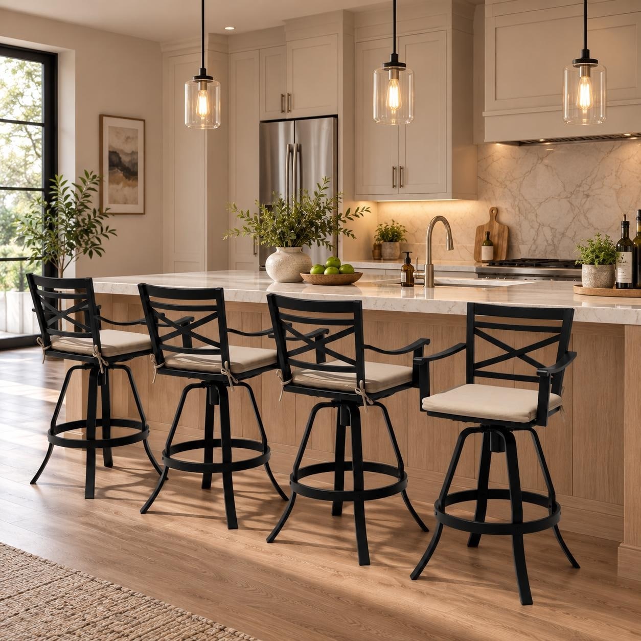 30in Indoor Aluminum Swivel Bar Stools Dining Chairs with Sunbrella Cushion