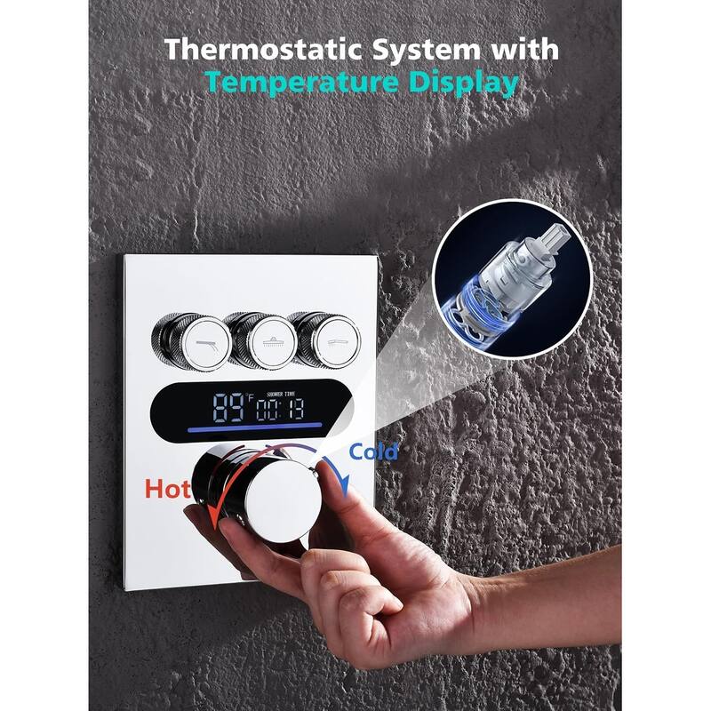 Lefton Shower System in Fahrenheit Display, 10” Overhead Shower Head with Handheld Spray Showerhead and Bathtub Faucet, SSWM2502