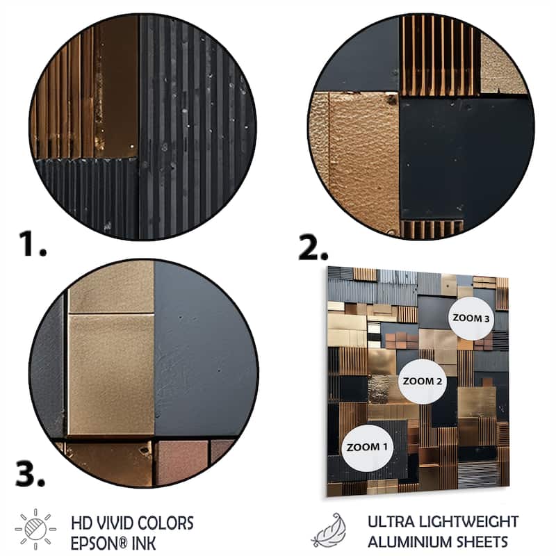 Designart "Brown Abstract Tile Mosiac Charm" Abstract Tile Metal Wall Art Brown Metal Wall Décor Modern Metal Art Work