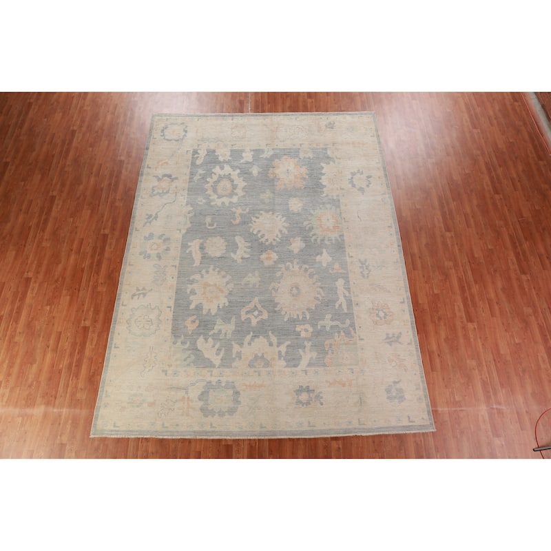 Hand Knotted Oriental 100% Wool Carpet Transitional All-Over Navy Blue & Blues Oushak Area Rug - 12' 1'' X 9' 10''