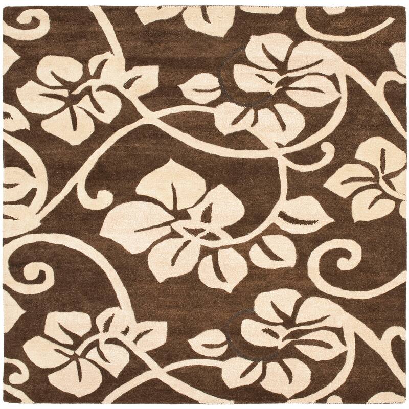 SAFAVIEH Handmade Soho Anya Floral N.Z. Wool Rug - 6' Square - Brown/Ivory