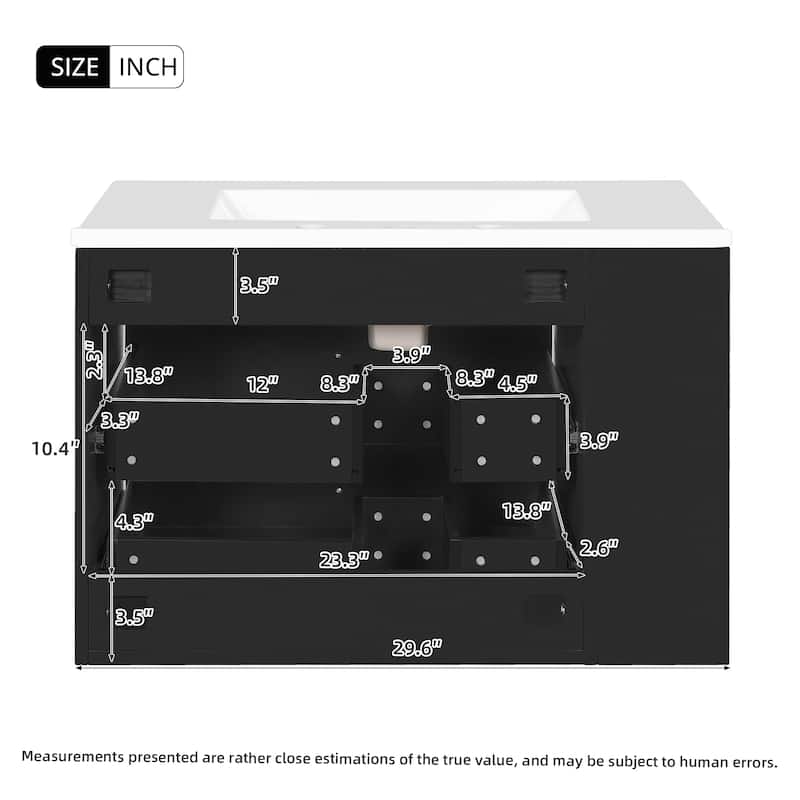 30" Wall Mounted Bathroom Vanity with Ceramic Sink and 2 Drawers, Modern Floating Storage Cabinet