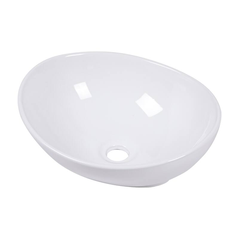 Sleek White Bathroom Vessel Sink - Contemporary Design, Durable Ceramic, and Easy Countertop Installation - 16in L