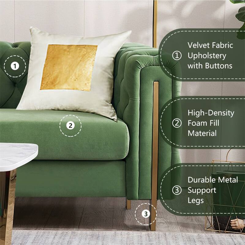 Modern Elegant Velvet Sofa With Buttons Upholstery And Metal Legs