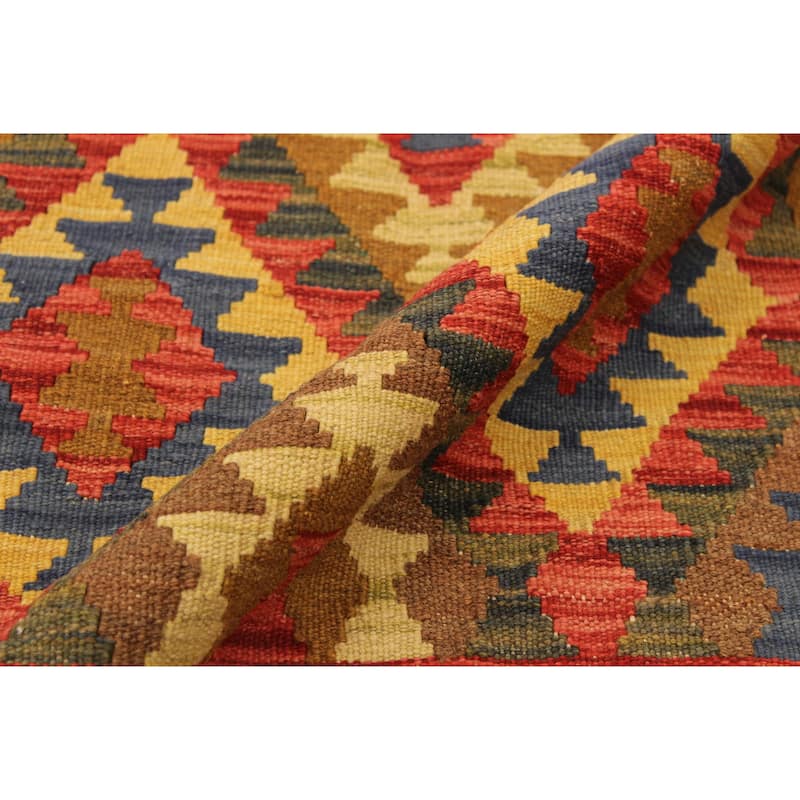 Tribal Turkish Kilim Sorcha Brown Blue Hand-Woven Wool Rug - 3'4'' x 6'3''