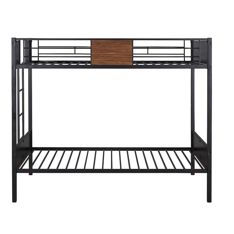 Twin over Twin Size Metal Bunk Bed Modern Style Steel Frame with Safety Rail, Built-in Ladder