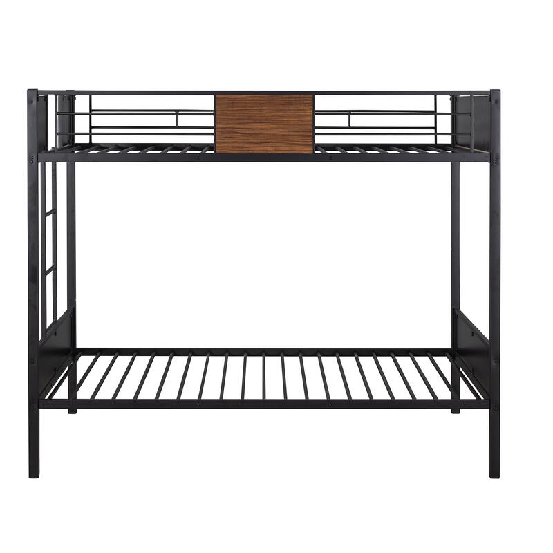 Twin over Twin Size Modern Style Metal Bunk Bed with Safety Rail and Ladder