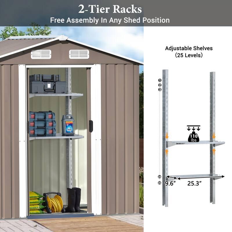 6ft x4ft Bike Garden Shed, Metal Storage Shed with Adjustable Shelf