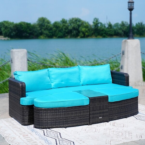 4 piece Patio Wicker Daybed Set with Side Table On Sale Bed