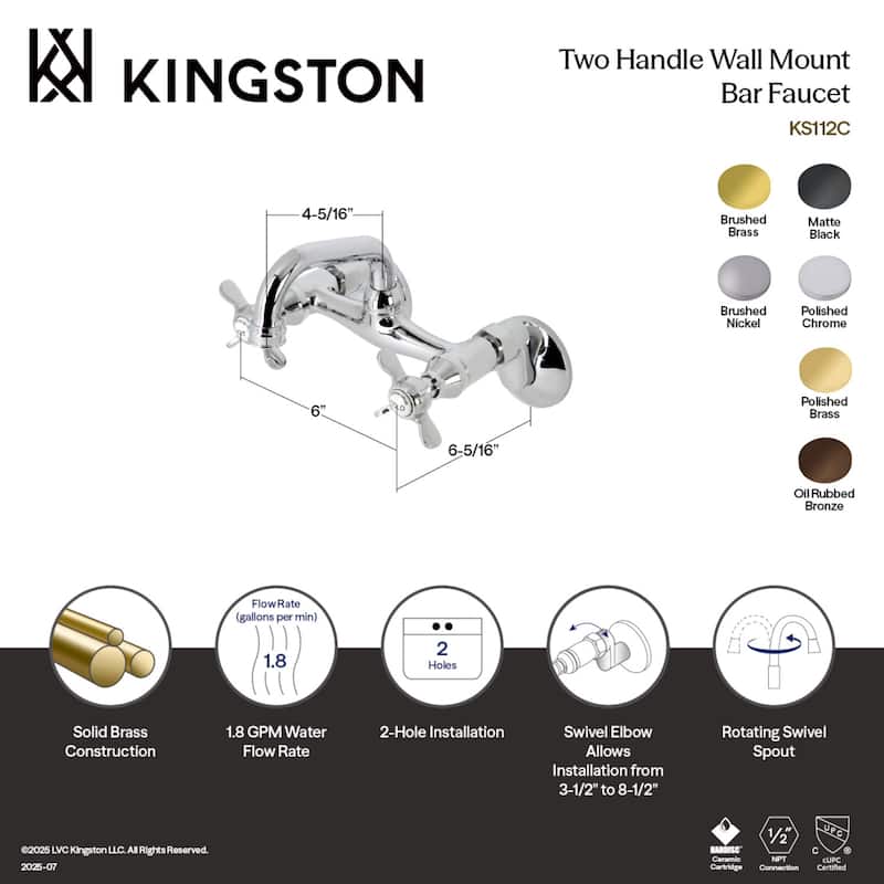 Kingston Two-Handle Wall Mount Bar Faucet
