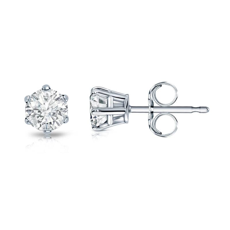 Auriya 1/3ctw Round Diamond Stud Earrings 14k Gold 6-Prong - White