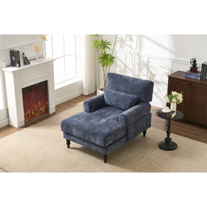 GDFStudio - Marcelline Chaise Lounge Recliner with Solid Wood Frame and Cushion