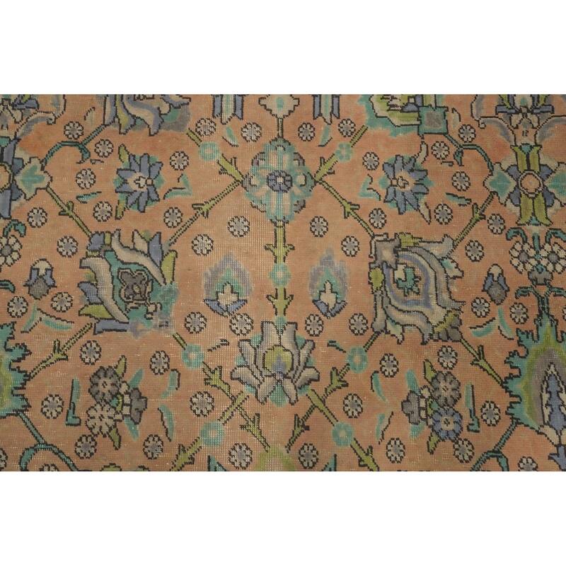 Hand Knotted Oriental 100% Wool Carpet Traditional All-Over Oranges & Rust Tabriz Area Rug - 12' 2'' X 9' 8''