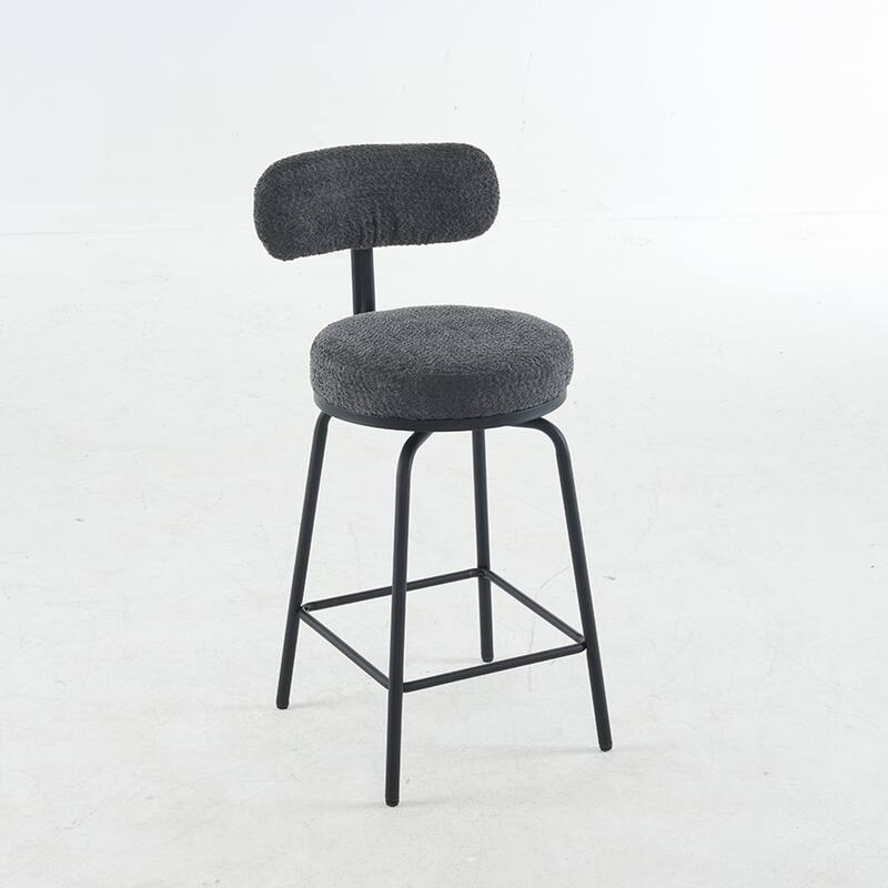 Modern Swivel Bar Stools Set Of 2, Boucle Upholsteredbar Chairs With Metal Legs Footrest, 360° Swivel Barstools
