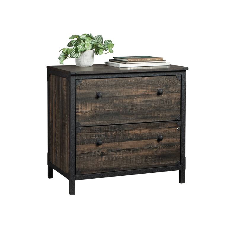 Lateral File Cabinet with 2 Drawers, Rustic Farmhouse Office Storage CabinetBrown finish