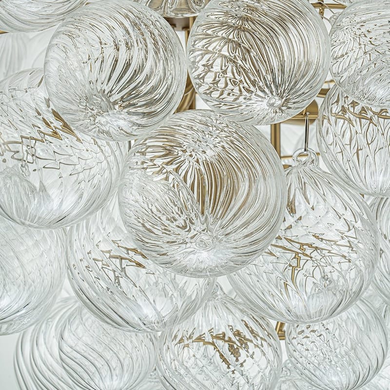 Modern Bubble Swirled Glass Globe Chandelier - Brushed Brass 27in