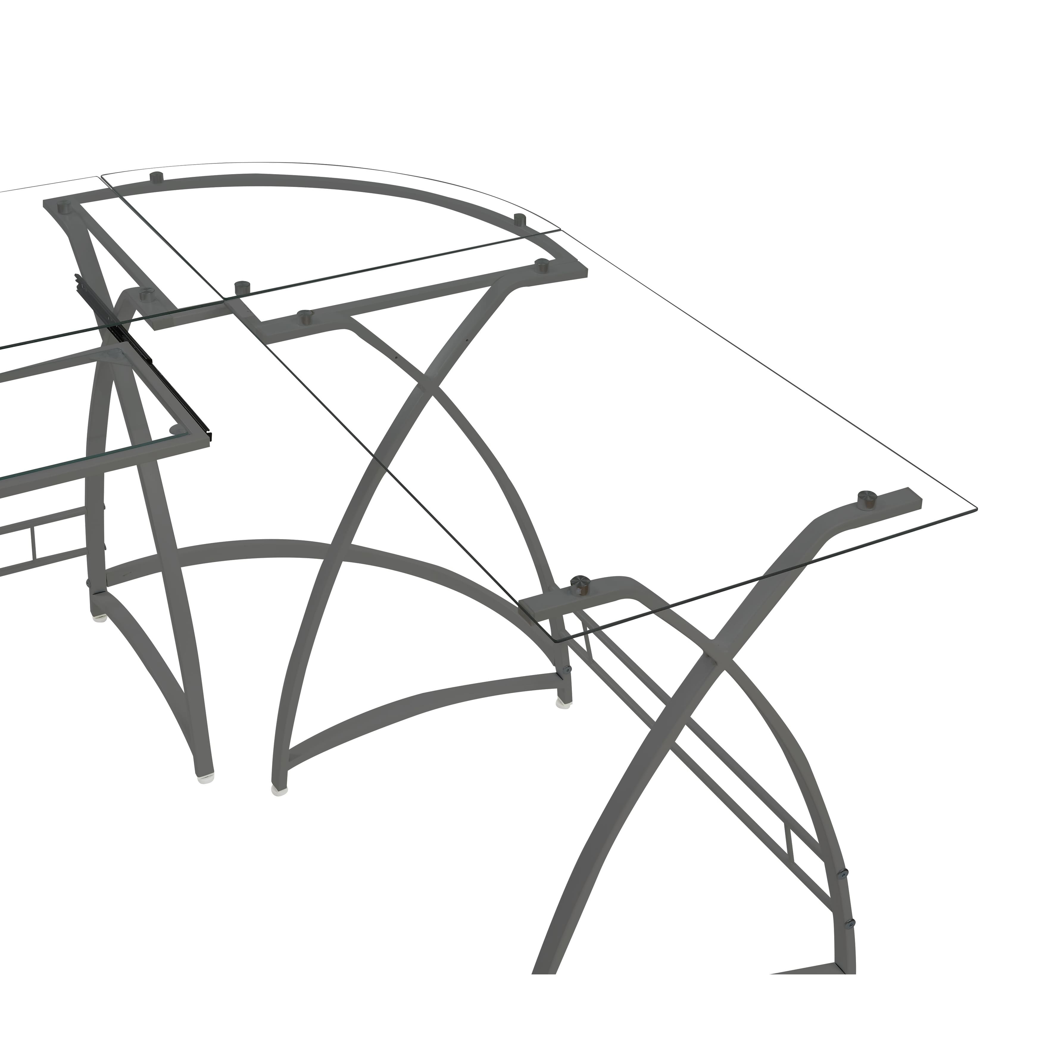 Computer Desk in Clear Glass Pull Out Keyboard Panel Workstation Desks