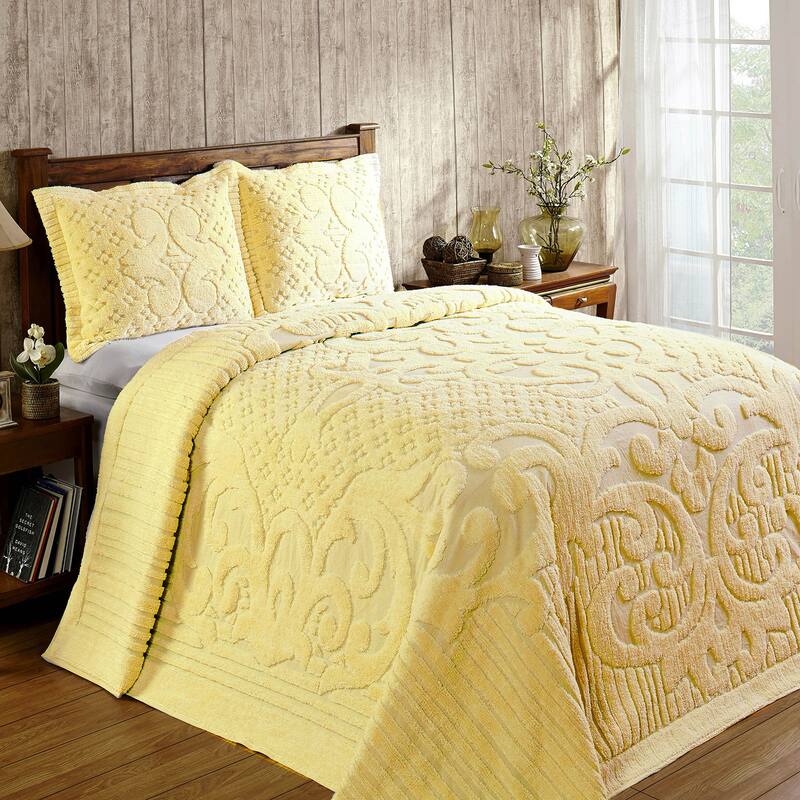 Better Trends Chenille Bedspread Set with Sham Medallion Design 100% Cotton Soft Machine Washable Tufted Ashton Collection - Yellow - Twin