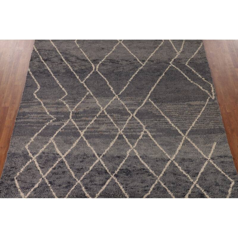 Plush Moroccan Area Rug Hand-Knotted Oriental Wool Carpet - 7'10" x 10'11"