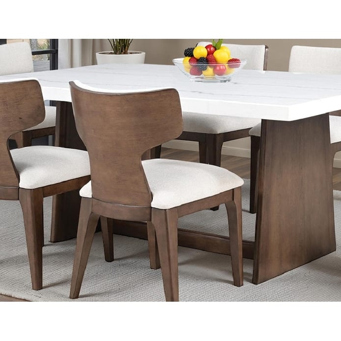 Dining Set Modern Brown Finish 7pc Trestle Table and Chairs