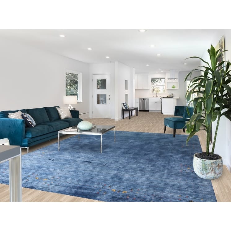 Blue Gabbeh Oriental Area Rug Handmade Living Room Silk Carpet - 8'9"x 11'4"