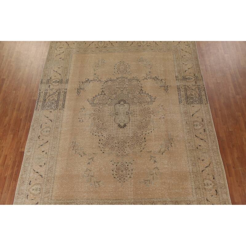 Antique Distressed Tabriz Persian Area Rug Handmade Wool Carpet - 9'10" x 12'9"