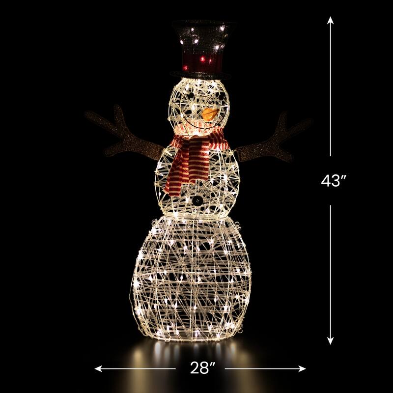 48" LED Snowman with Top Hat Red Scarf Outdoor Christmas Decoration - White