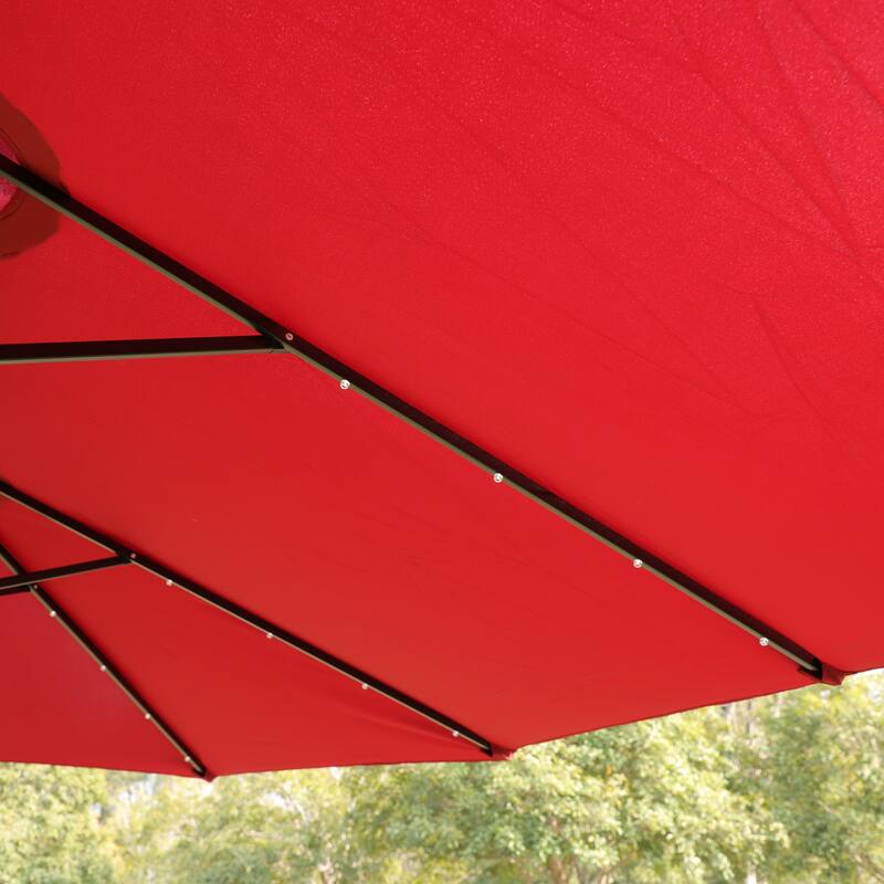 15x9ft Large Double-Sided Rectangular Outdoor Twin Patio Market Umbrella with light and base, red