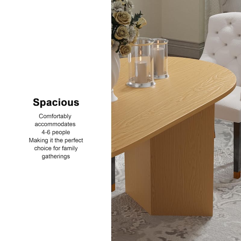 Solid Wood Farmhouse Dining Table with V-Shaped Legs and Oval Wood Top for Modern Dining Rooms & Family Gatherings