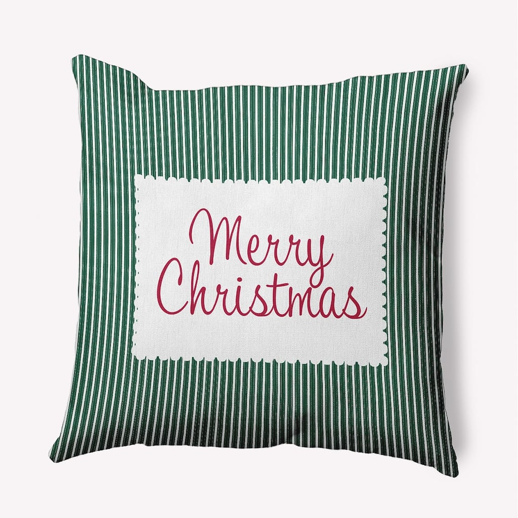 Merry Christmas Ticking Indoor/Outdoor Throw Pillow