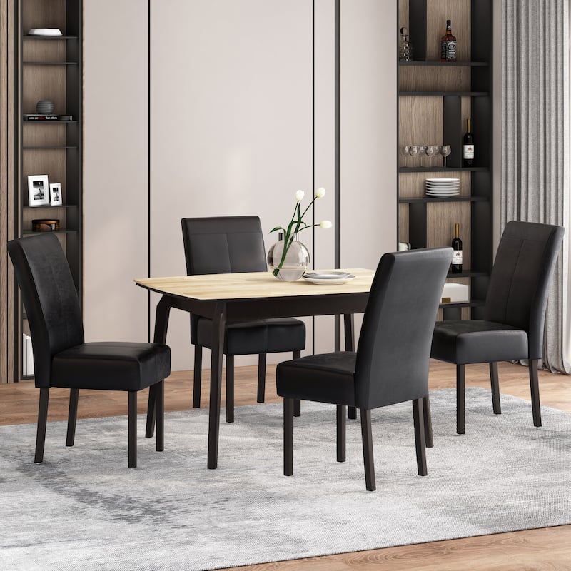 T-stitch Chocolate Brown Bonded Leather Dining Chair (Set of 4) by Christopher Knight Home - Midnight Black/ Espresso