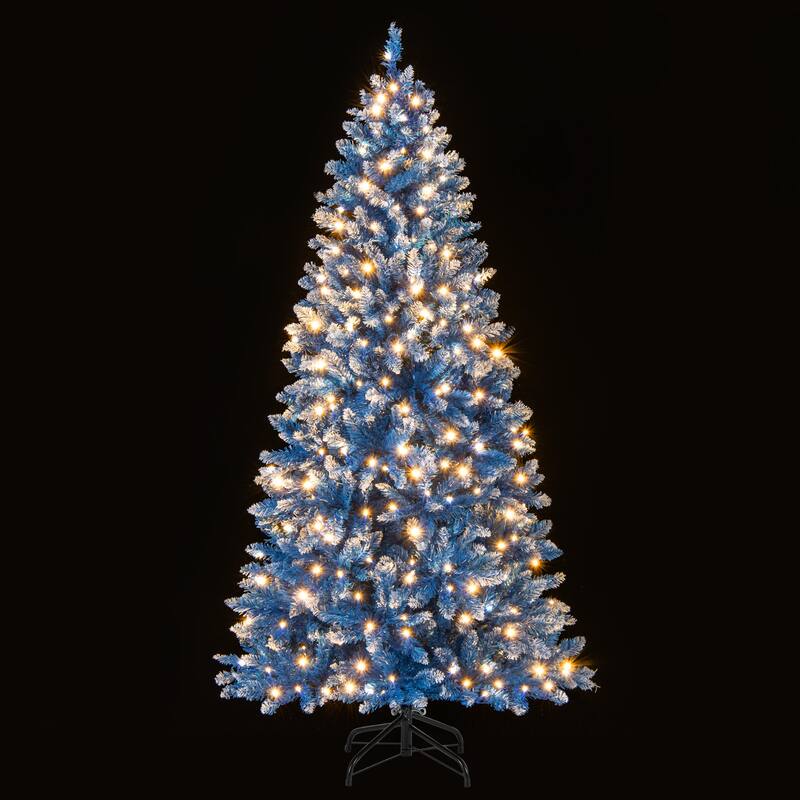 Gymax Pre-Lit Artificial Christmas Tree Blue Hinged Xmas Tree w/
