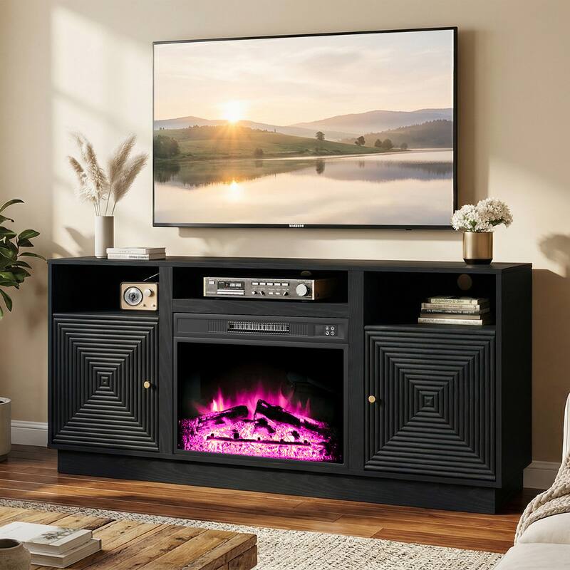 59'' Fireplace TV Stand for TVs Up to 65'' with Storage and Adjustable Shelves