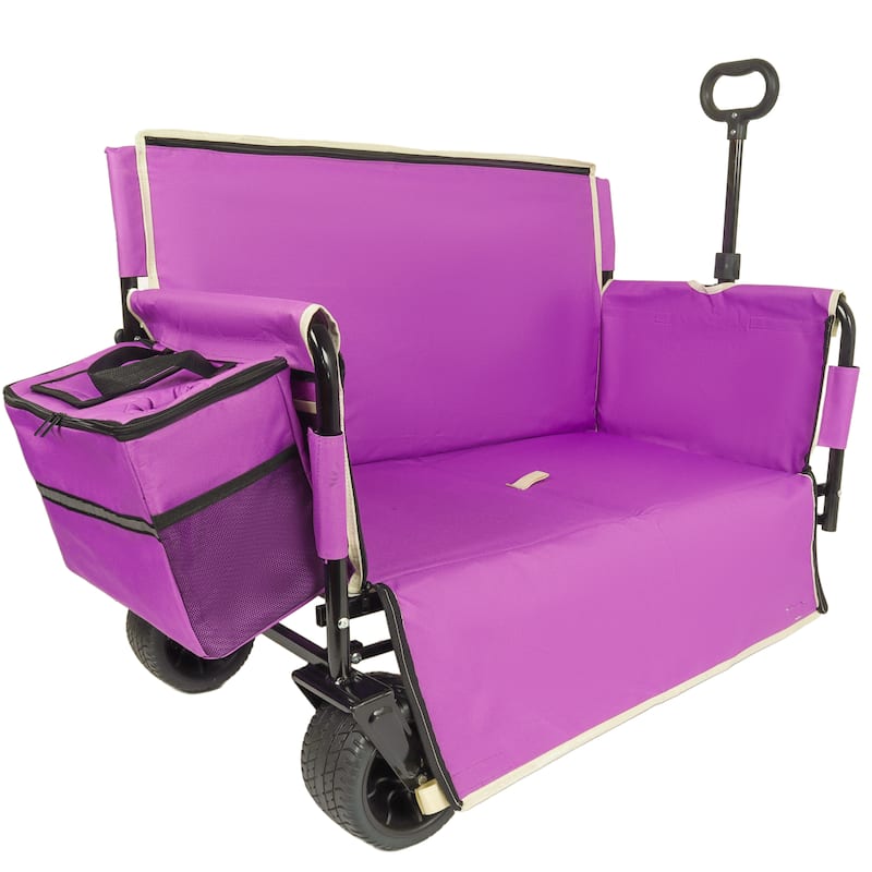 3-in-1 Folding Wagon Cart with Bench Seat & Storage, patent protection- Includes 1 ice pack, 500lbs Heavy-Duty
