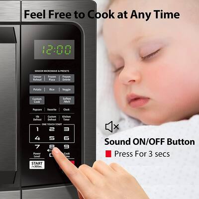 Countertop Microwave Ovens 1.2 Cu Ft, 12.4" Removable Turntable Smart Humidity Sensor 12 Auto Menus Mute Function