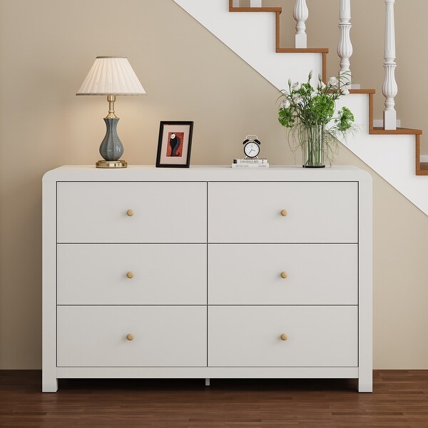 6-Drawer White Dresser, CARB P2 MDF Storage Chest with Wood