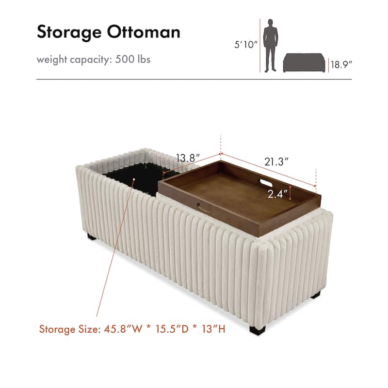Furniture of America Cyrene 48-inch White Chenille Storage Bench with 2 Tray Tops