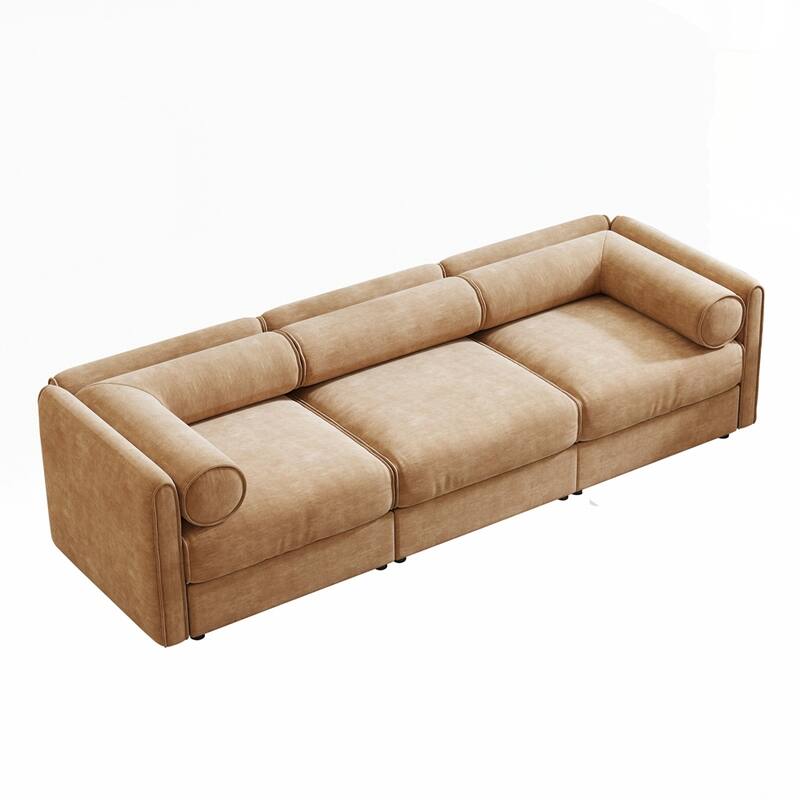 Cylindrical Backrest and Armrests Chenille Sofa with Storage Seat