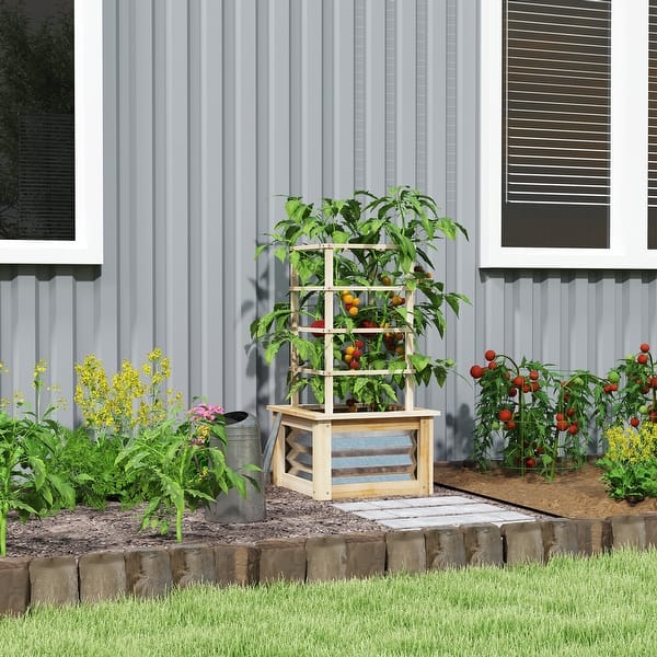 Outsunny Raised Garden Bed with Trellis, Wooden Planter Box with Galvanized  Steel Sides, Raised Flower Bed for Climbing Plants - On Sale - Bed Bath &  Beyond - 42372885
