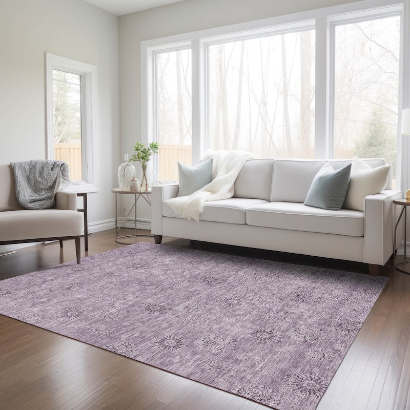 Machine Washable Indoor/ Outdoor Chantille Floral Burst Rug