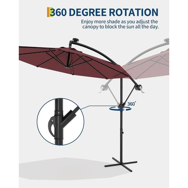 10FT Offset Umbrella with Cross Base, Fade Resistant Canopy Large Patio Umbrella with 360-degree