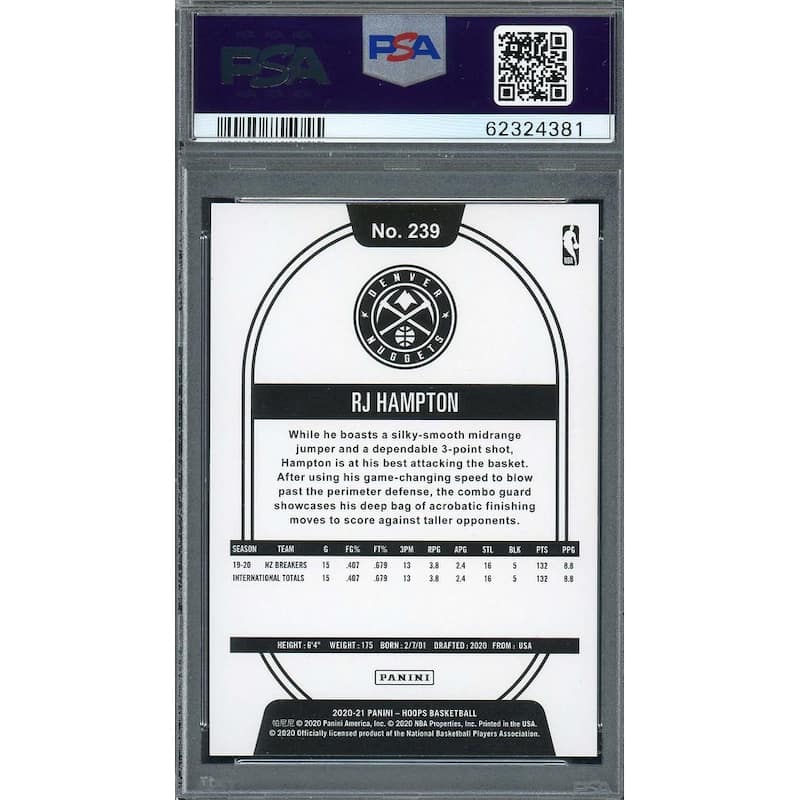 RJ Hampton 2020 Panini Hoops Basketball Rookie Card RC #239 PSA 9 - 8'6" x 11'6"