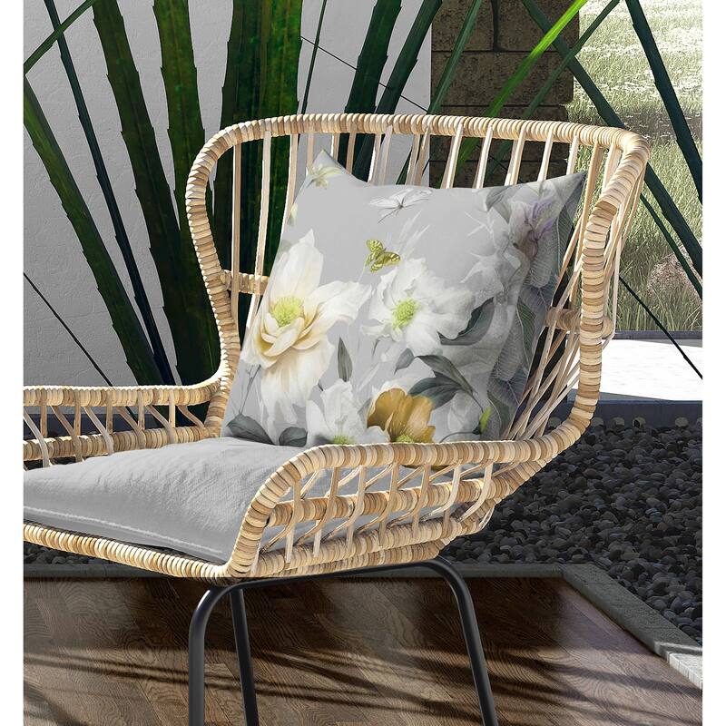 Leafy Lepidoptera Medley Indoor/Outdoor Reversible Throw Pillow Grey and Gold