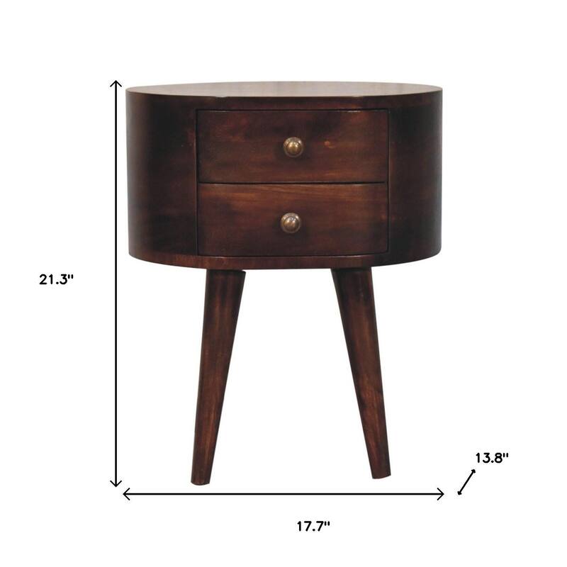 HomeRoots 21" Walnut Solid Wood Oval Two Drawer Nightstand