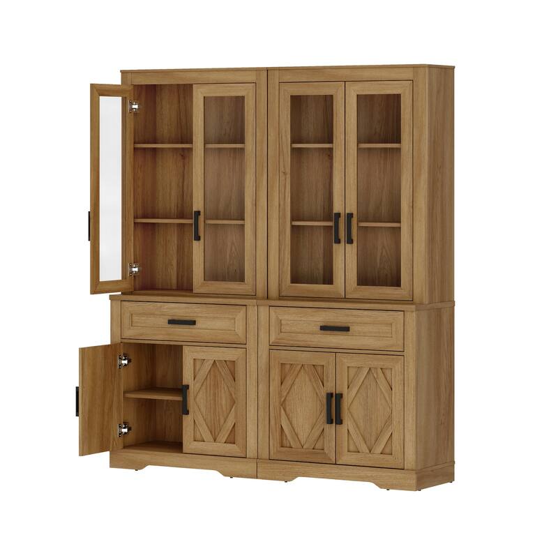 5 Tier Bookcase with Barn Door,73.3" Tall Open Storage Bookshelf