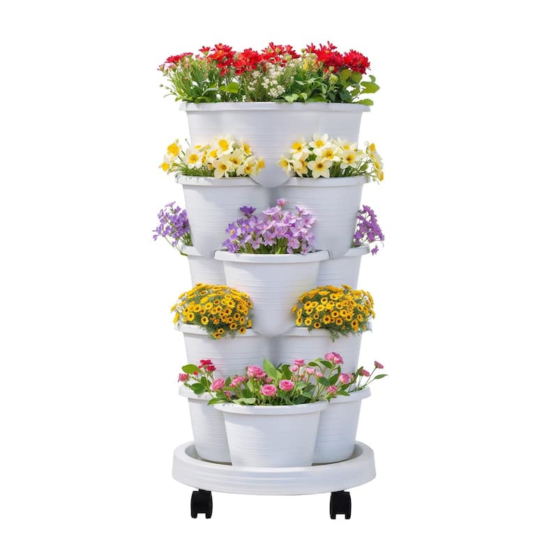Vertical Strawberry Planter 5 Tier Hanging Vertical Gardening Planter Stackable Garden Tower Pot for Strawberries Flowers