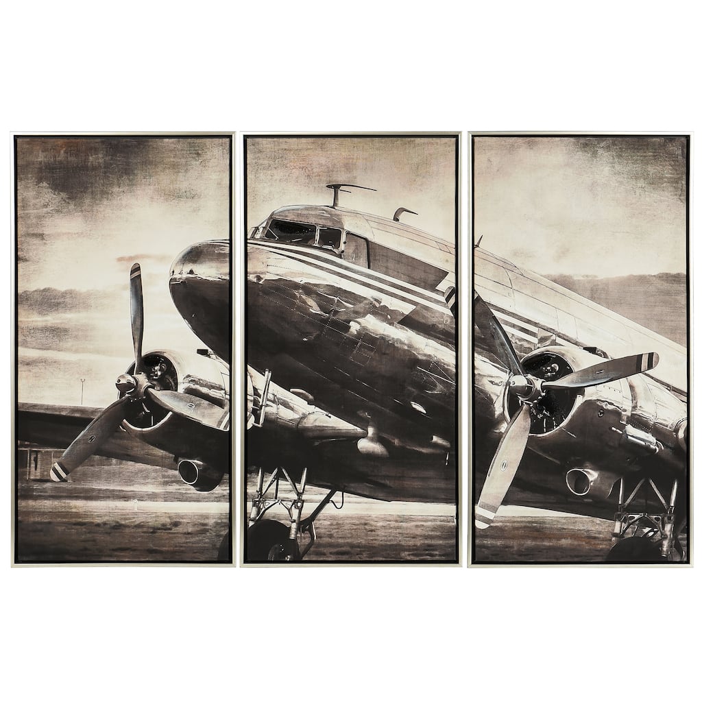 StyleCraft Vintage Airliner Hand-Embellished Framed Canvas Wall Art - 50" x 32" - Set of 3